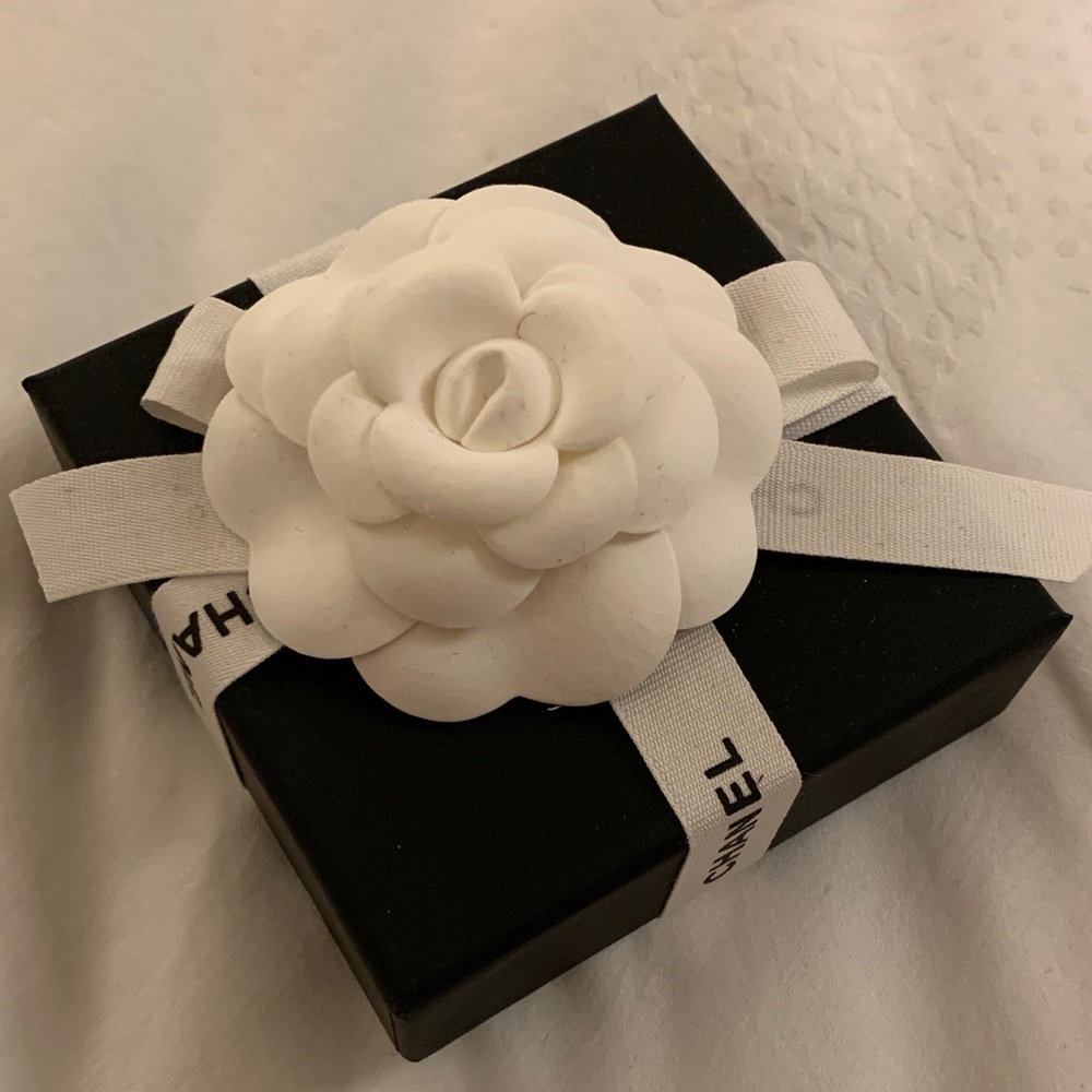 Authentic medium/ smaller authentic brand new Chanel box with camellia/ ribbon